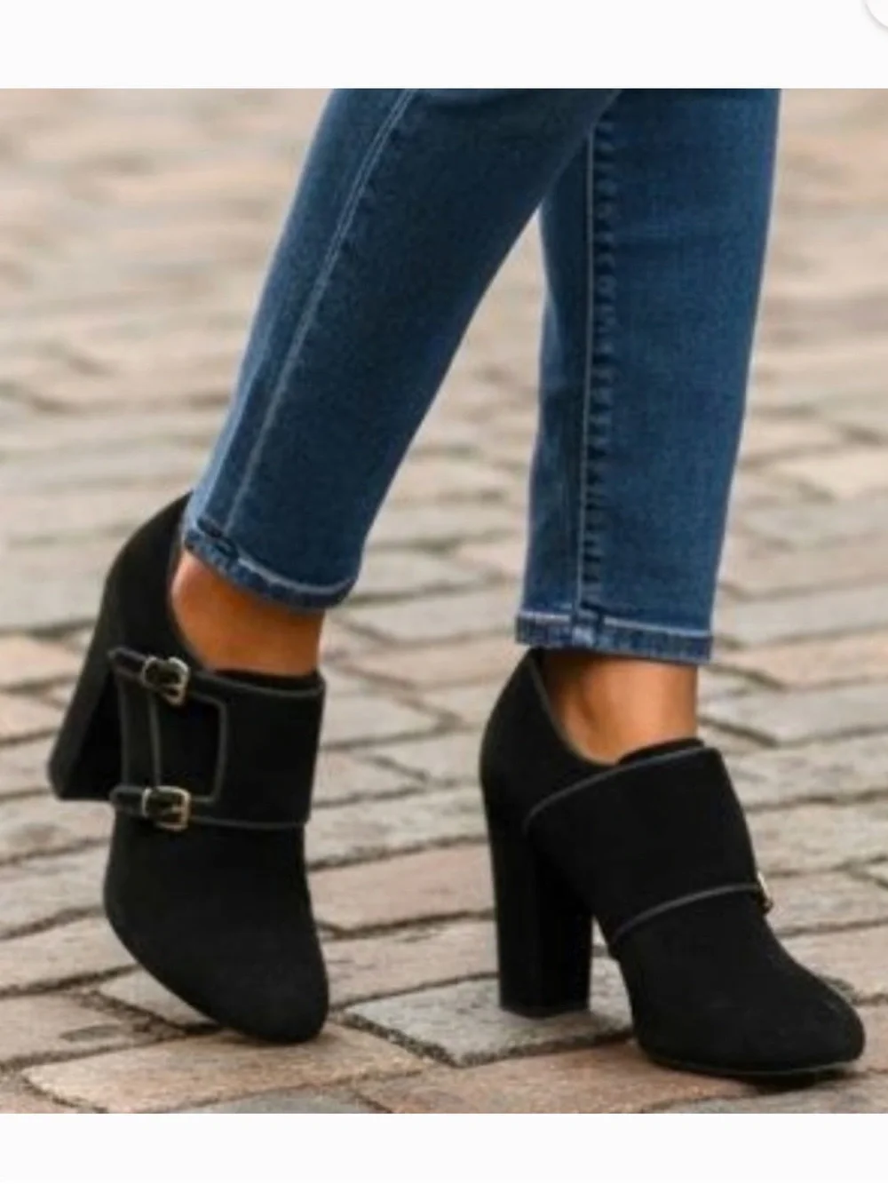 Tory Burch Carley Velvet Booties Gray Grigio Block Heel Double Monk Buckle Shoes